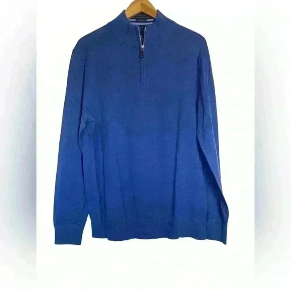 Set of 2 TailorByrd 1/4 Zip Washable Wool Blue Men’s Sweaters Size XL Royal/Navy - Picture 2 of 16